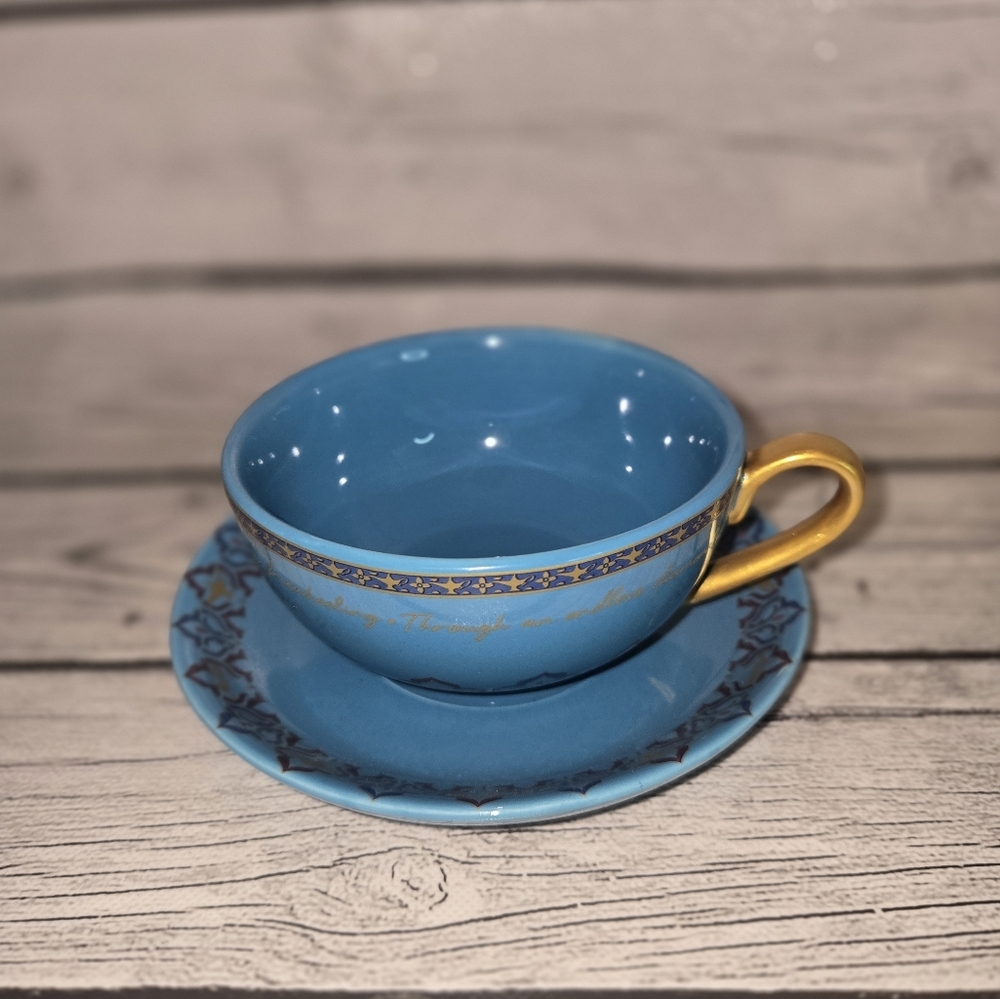 Disney Aladdin The Musical Teapot Cup Saucer Magic Lamp 3 piece blue RARE - Picture 3 of 9